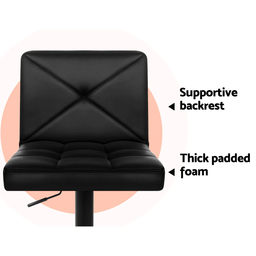 Set of 4 Bar Stools PU Leather Criss Cross Style - Black - Image 6