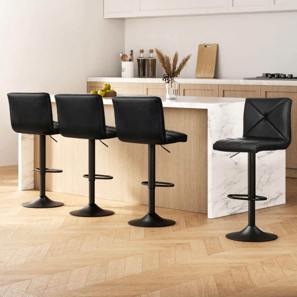 Set of 4 Bar Stools PU Leather Criss Cross Style - Black - Image 7