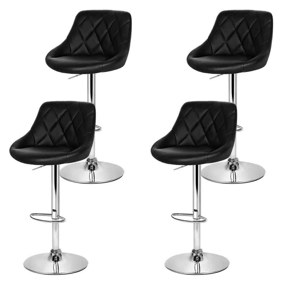 Set of 4 Bar Stools PU Leather Diamond Style - Black - Image 3