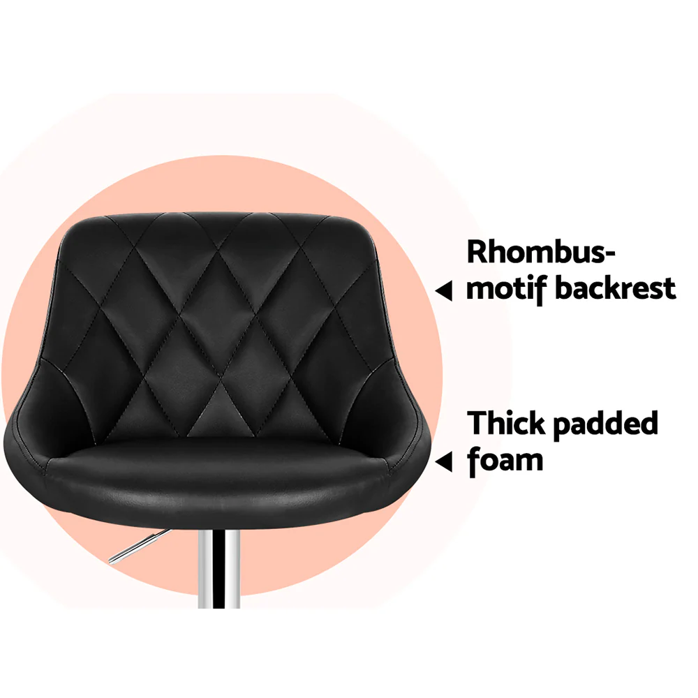 Set of 4 Bar Stools PU Leather Diamond Style - Black - Image 5