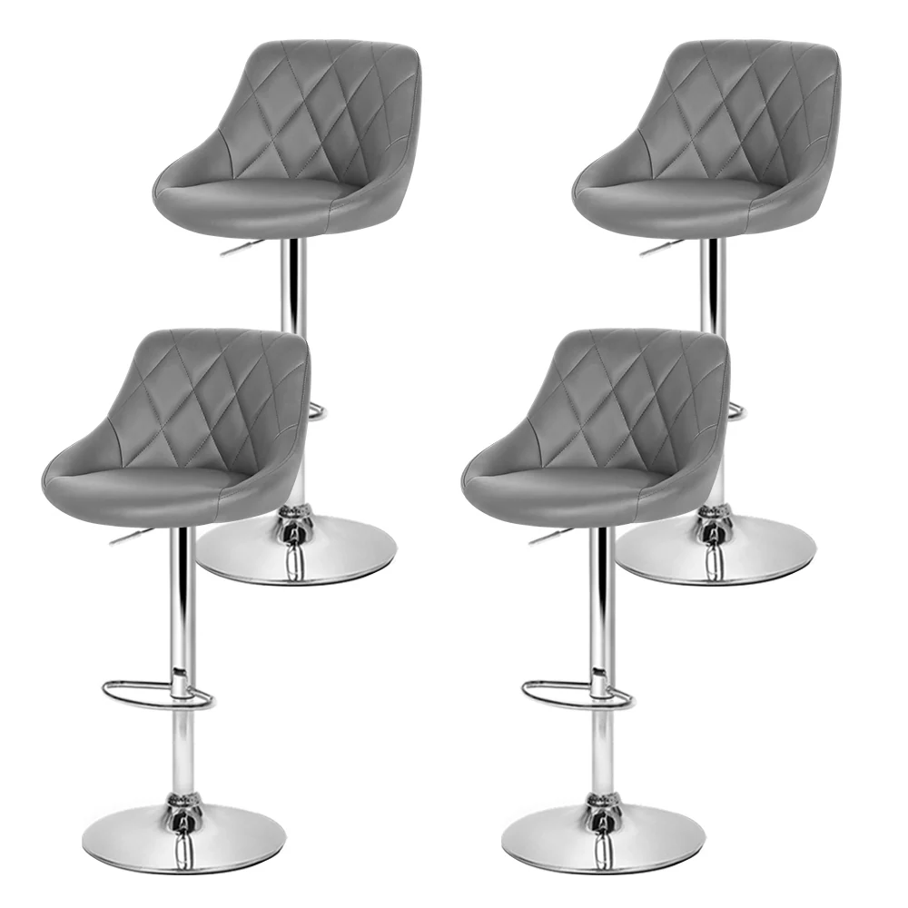 Set of 4 Bar Stools PU Leather Diamond Style - Grey - Image 3