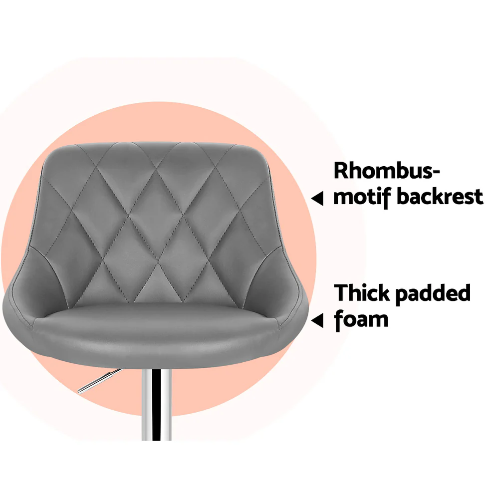 Set of 4 Bar Stools PU Leather Diamond Style - Grey - Image 5