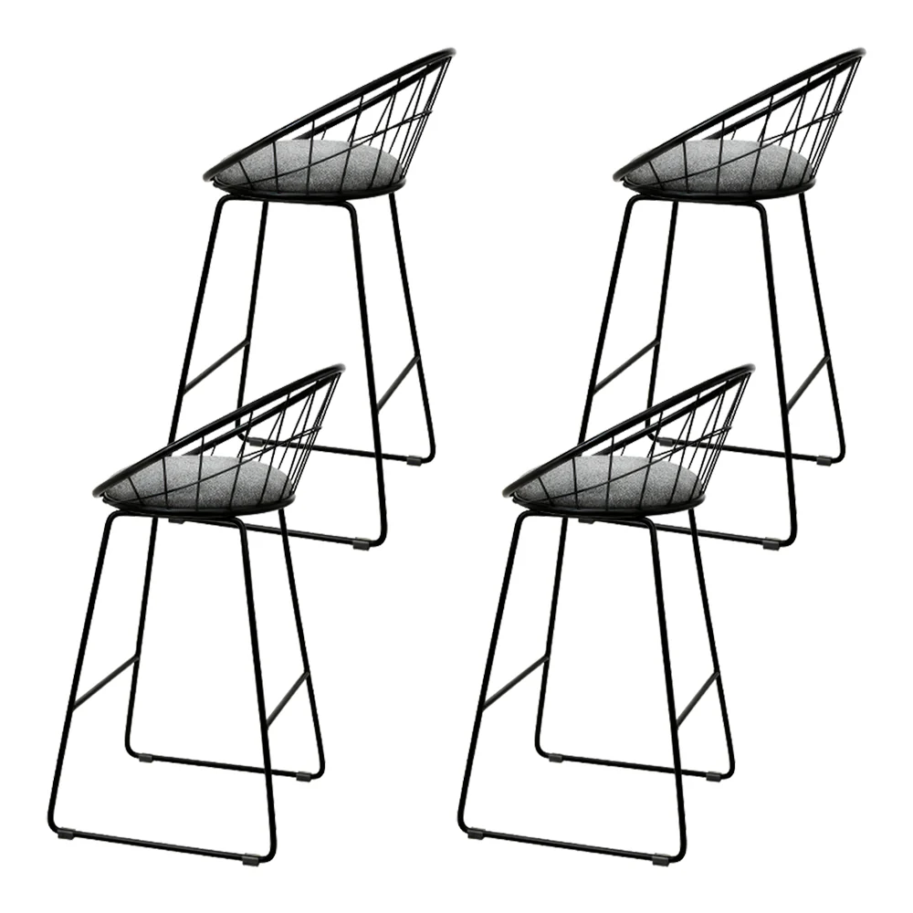 Set of 4 Bar Stools Steel Fabric - Grey and Black - Image 3