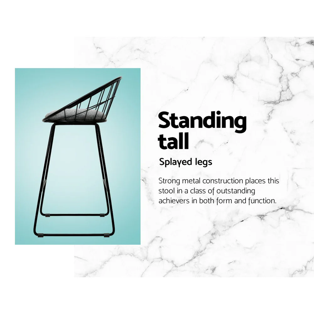 Set of 4 Bar Stools Steel Fabric - Grey and Black - Image 4