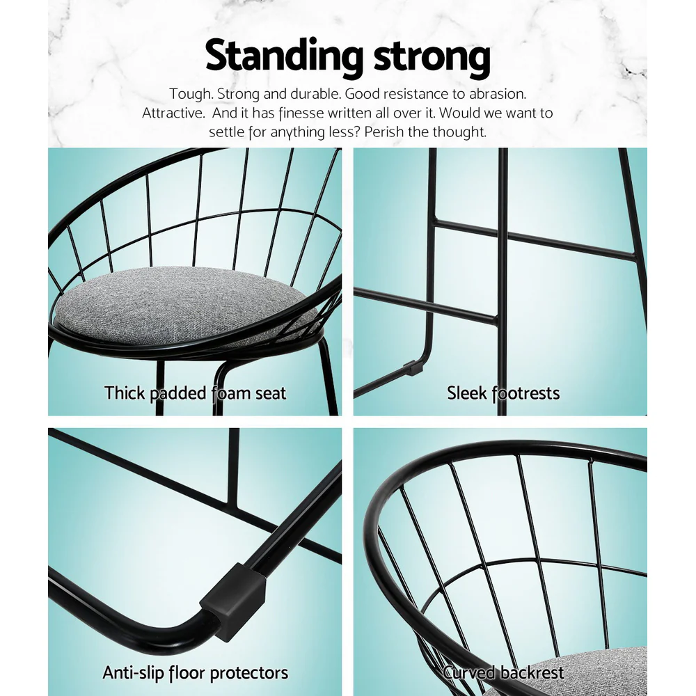 Set of 4 Bar Stools Steel Fabric - Grey and Black - Image 6