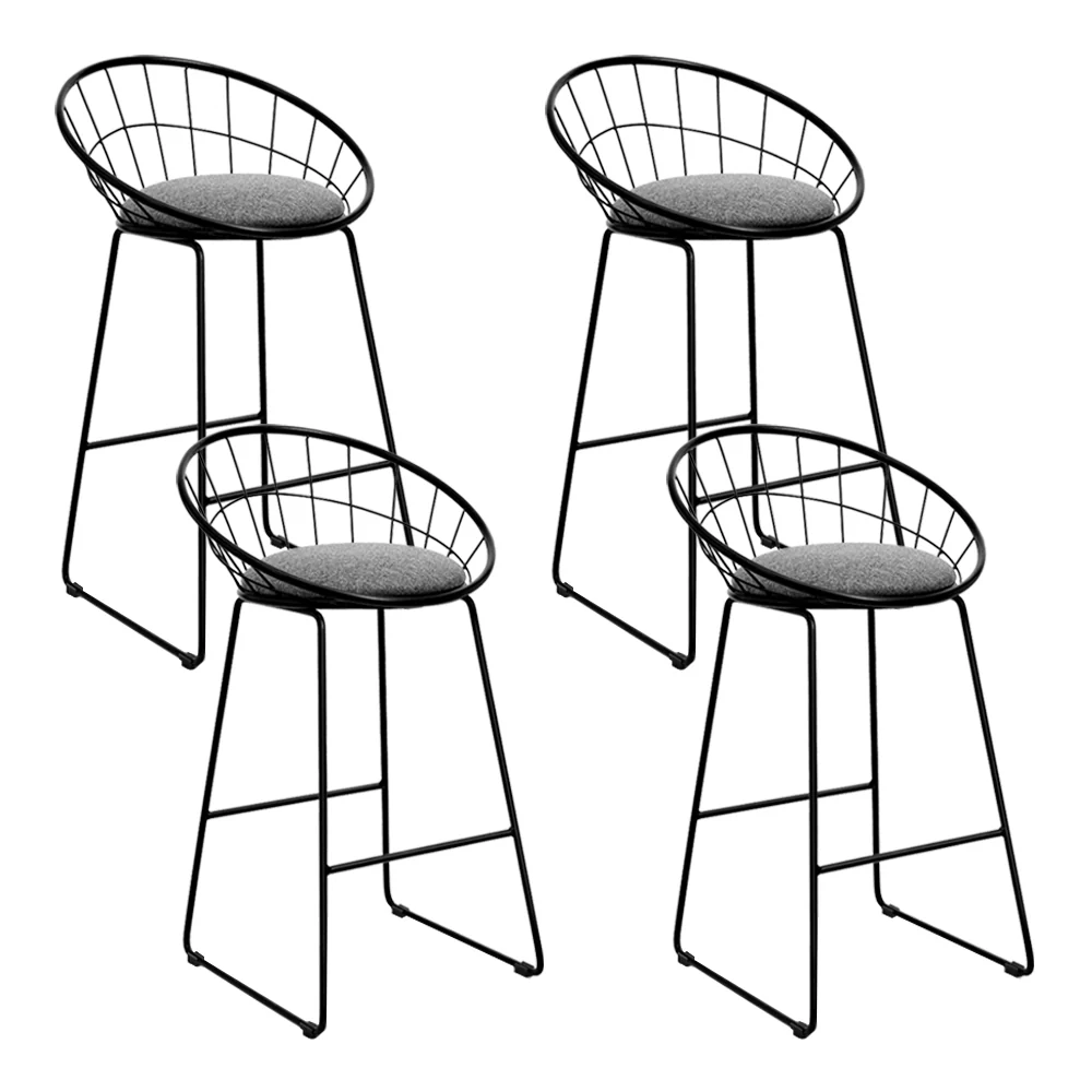 Set of 4 Bar Stools Steel Fabric - Grey and Black - Image 7