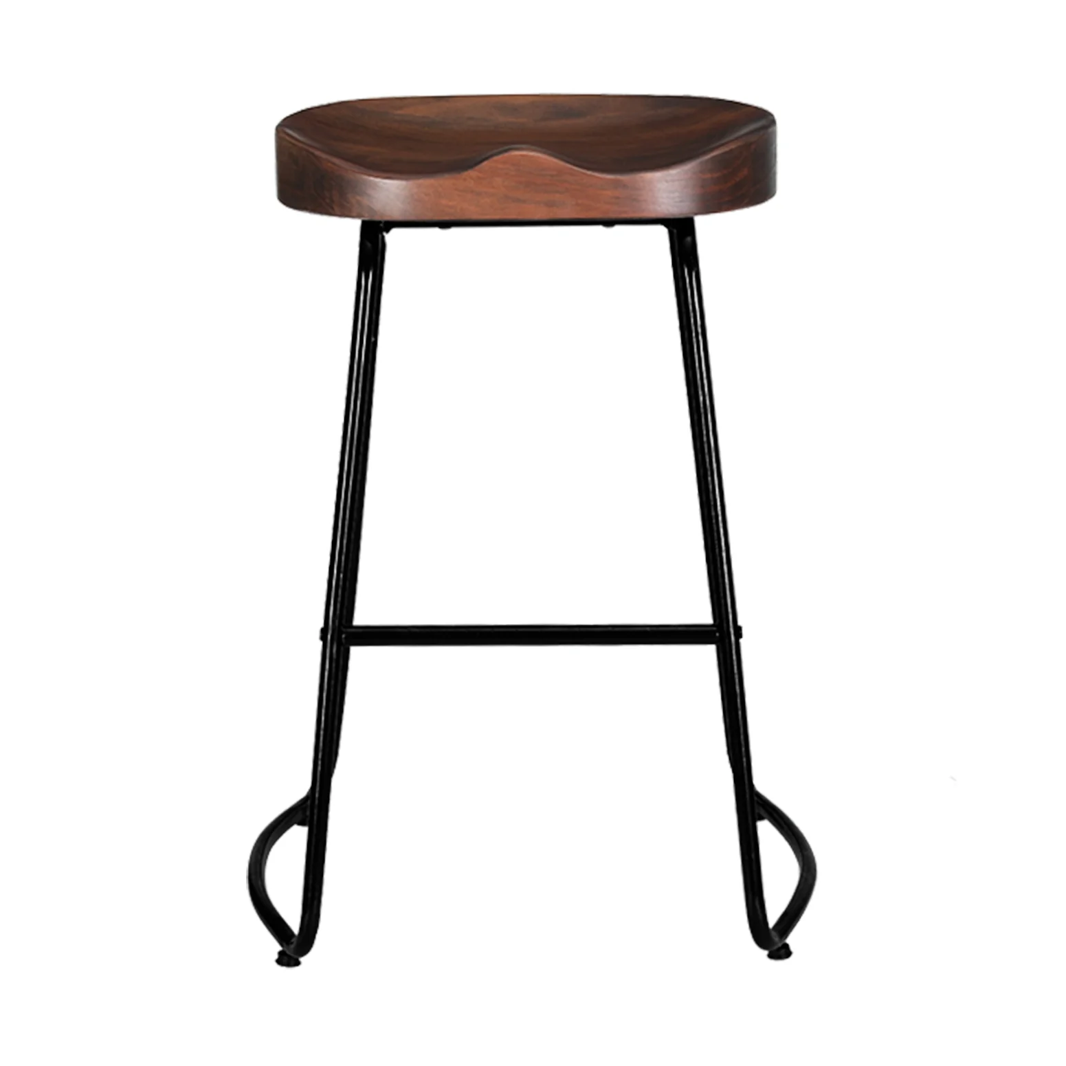 Set of 4 Elm Wood Backless Bar Stools 65cm - Black and Dark Natural - Image 3