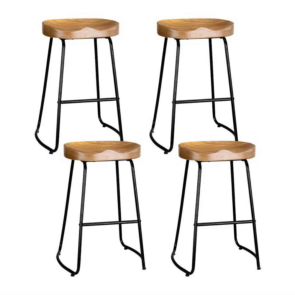 Set of 4 Elm Wood Backless Bar Stools 65cm - Black and Light Natural - Image 8