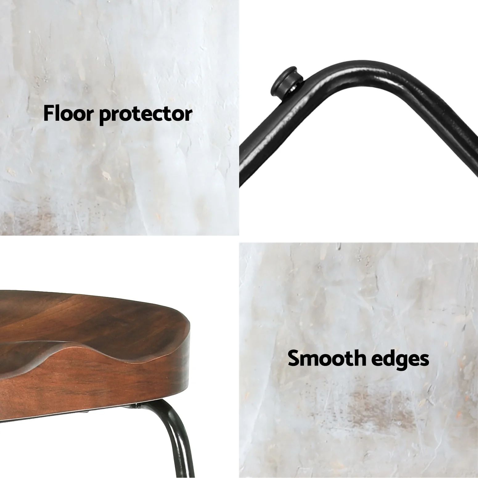 Set of 4 Elm Wood Backless Bar Stools 75cm - Black - Image 6
