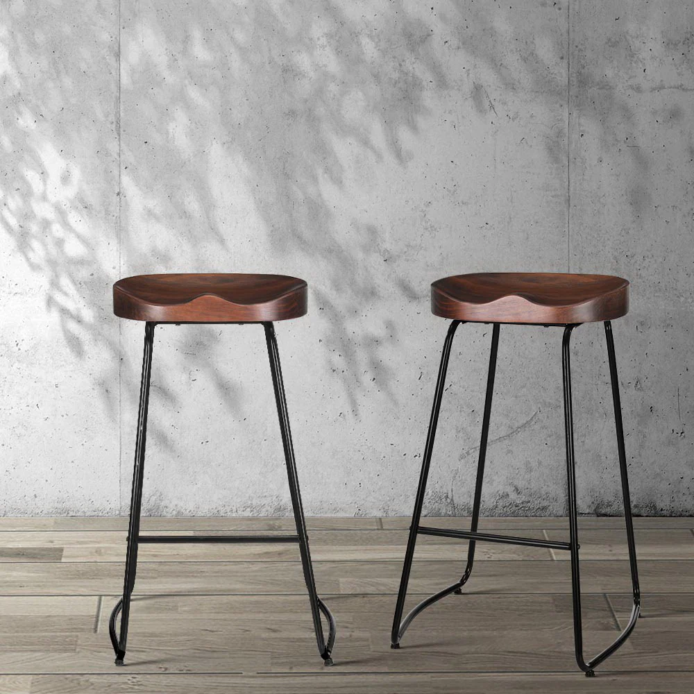 Set of 4 Elm Wood Backless Bar Stools 75cm - Black - Image 8