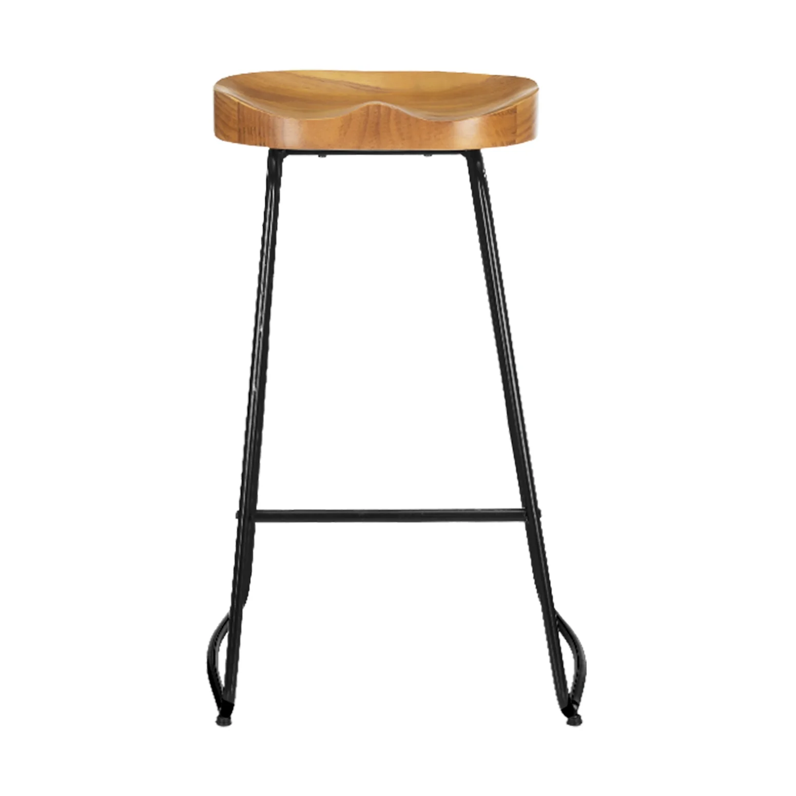 Set of 4 Elm Wood Backless Bar Stools 75cm - Black and Light Natural - Image 3