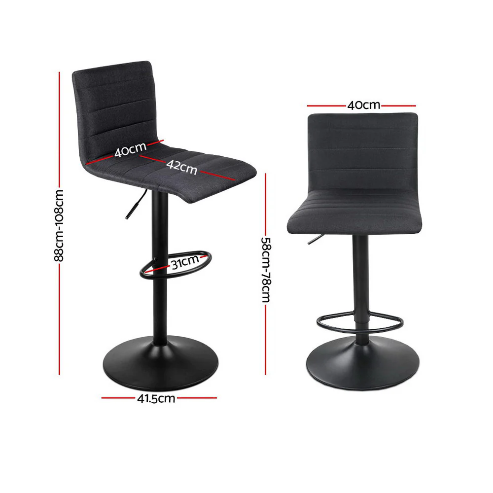 Set of 4 Faux Linen Bar Stools - Black - Image 2