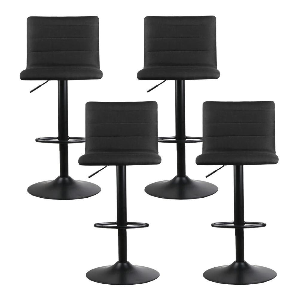 Set of 4 Faux Linen Bar Stools - Black - Image 3