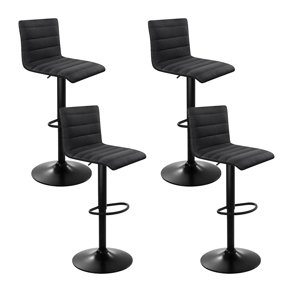 Set of 4 Faux Linen Bar Stools - Black - Image 8