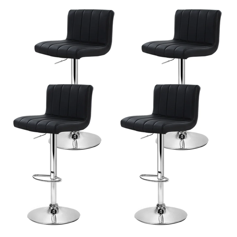 Set of 4 Line Style PU Leather Bar Stools - Black - Image 3