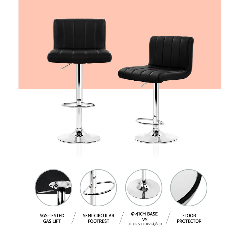 Set of 4 Line Style PU Leather Bar Stools - Black - Image 4