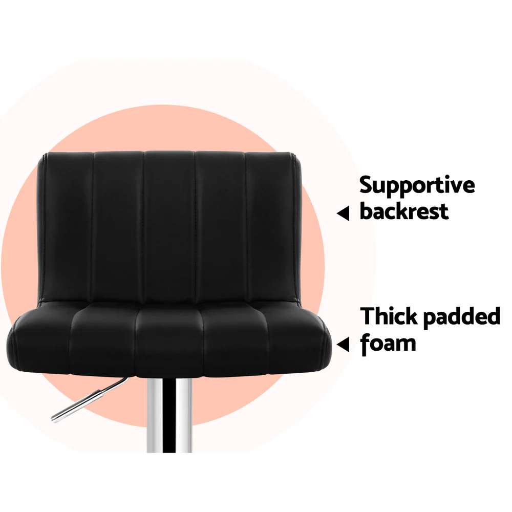 Set of 4 Line Style PU Leather Bar Stools - Black - Image 5