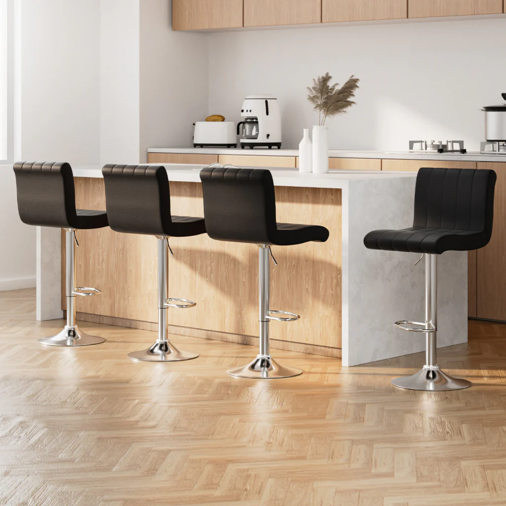 Set of 4 Line Style PU Leather Bar Stools - Black - Image 7