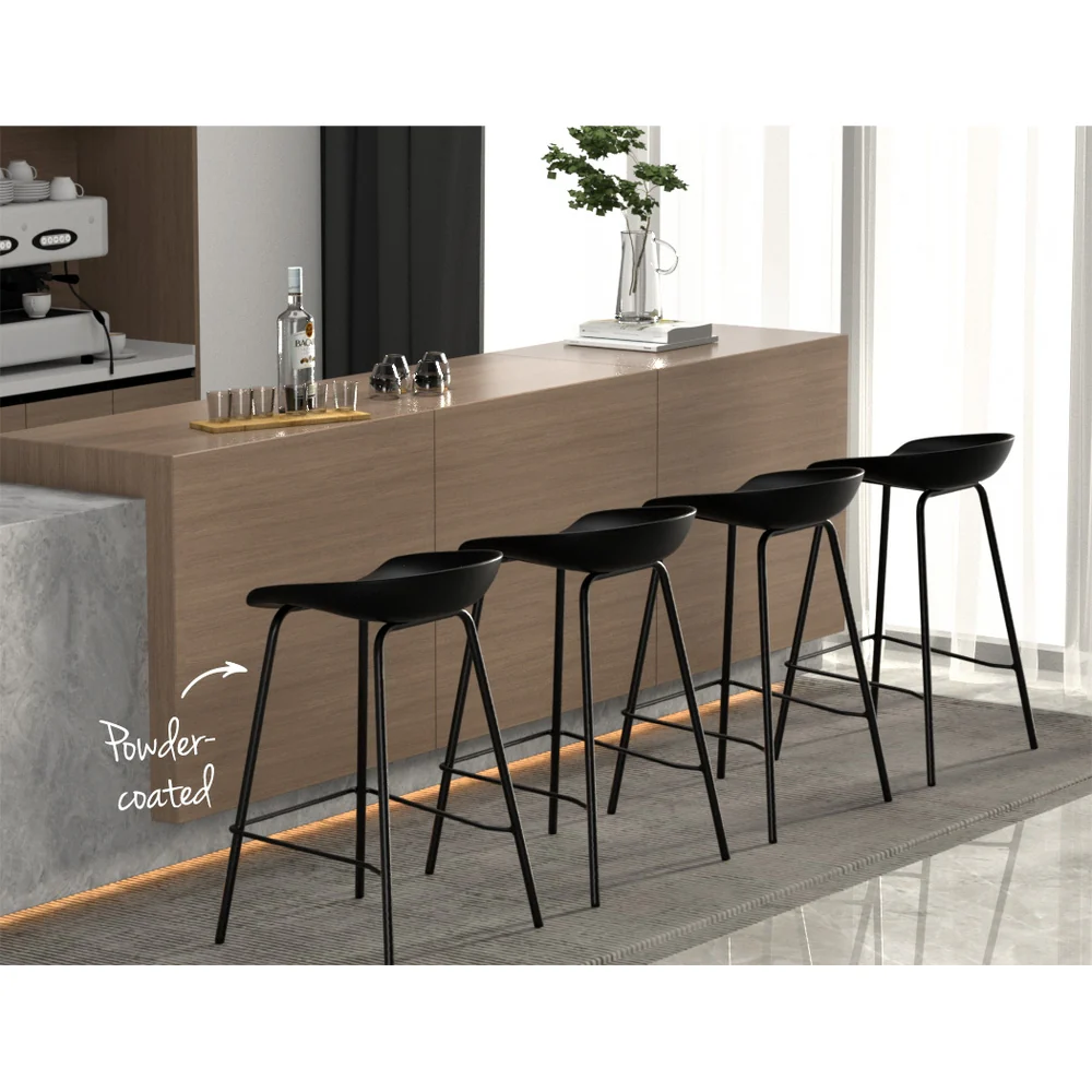 Set of 4 Metal Bar Stools - Black - Image 5