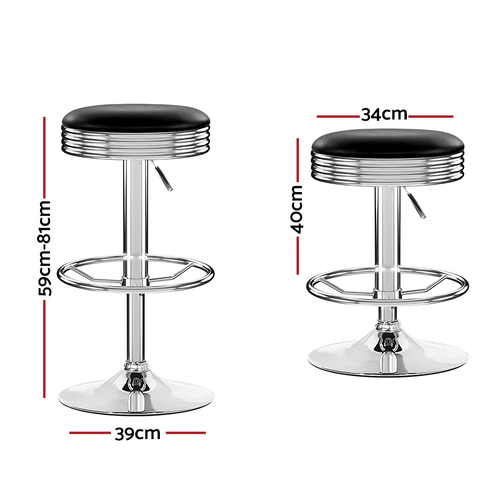 Set of 4 PU Leather Backless Bar Stools - Black and Chrome - Image 2