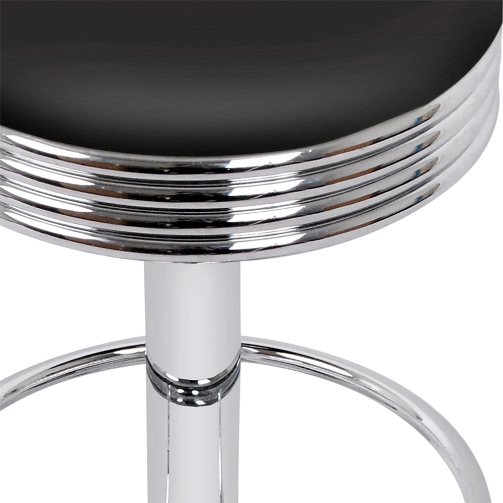 Set of 4 PU Leather Backless Bar Stools - Black and Chrome - Image 3