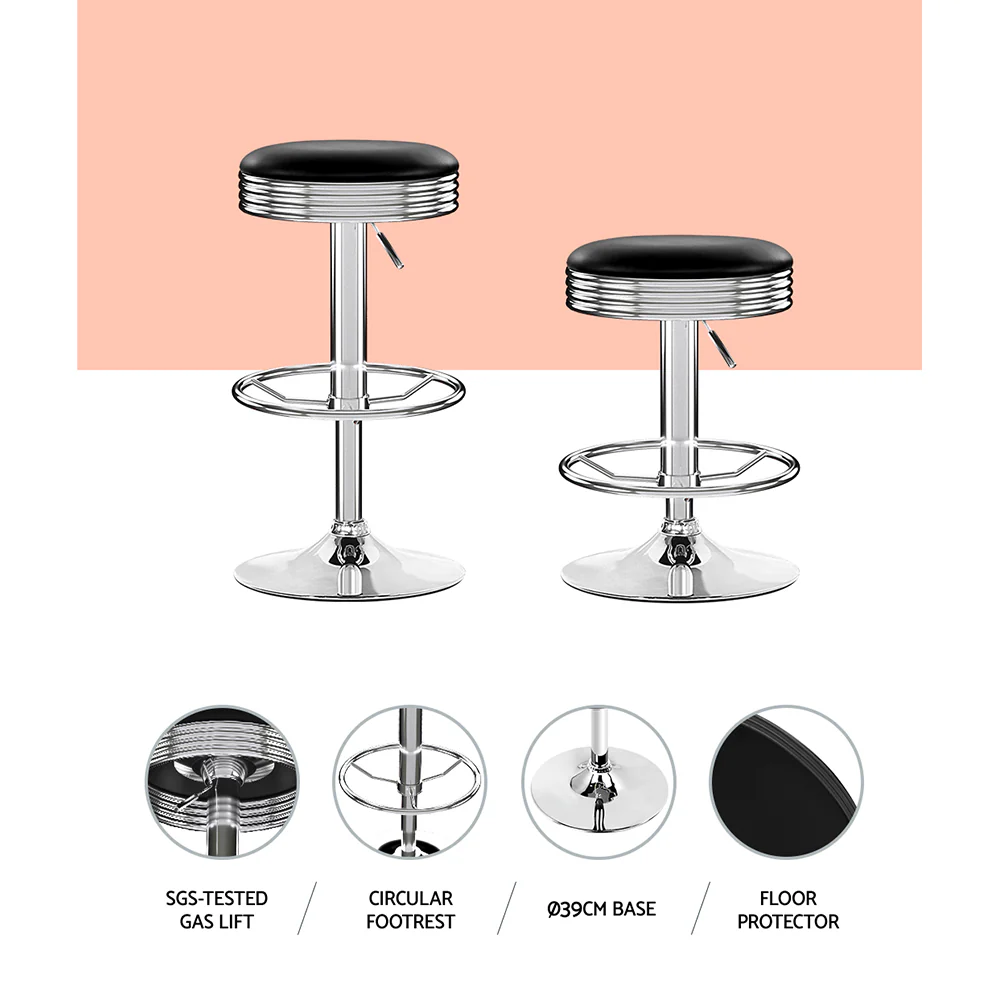 Set of 4 PU Leather Backless Bar Stools - Black and Chrome - Image 5