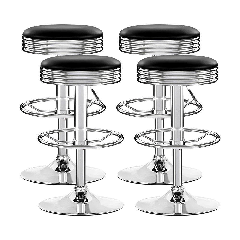 Set of 4 PU Leather Backless Bar Stools - Black and Chrome - Image 7