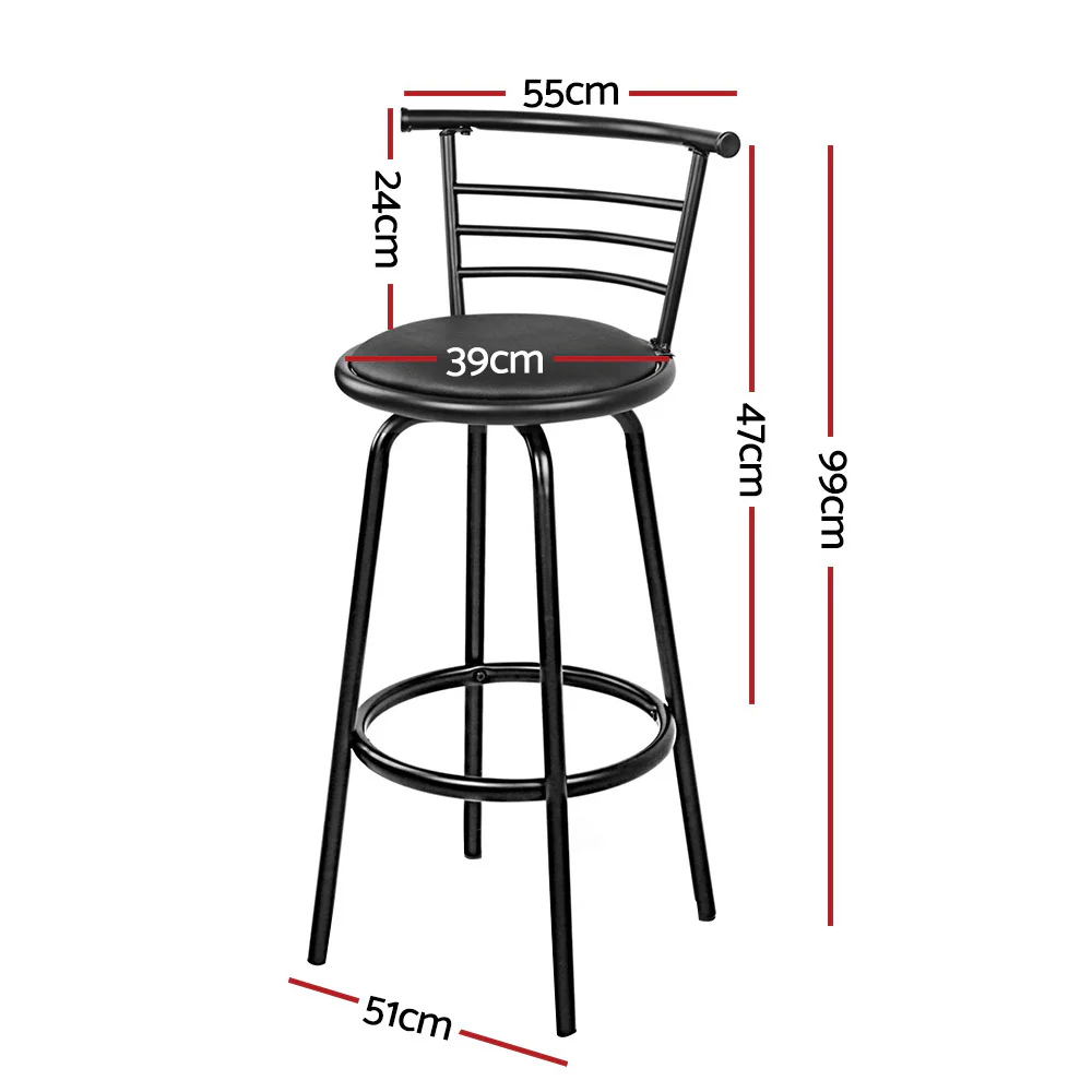 Set of 4 PU Leather Bar Stools - Black and Steel - Image 2