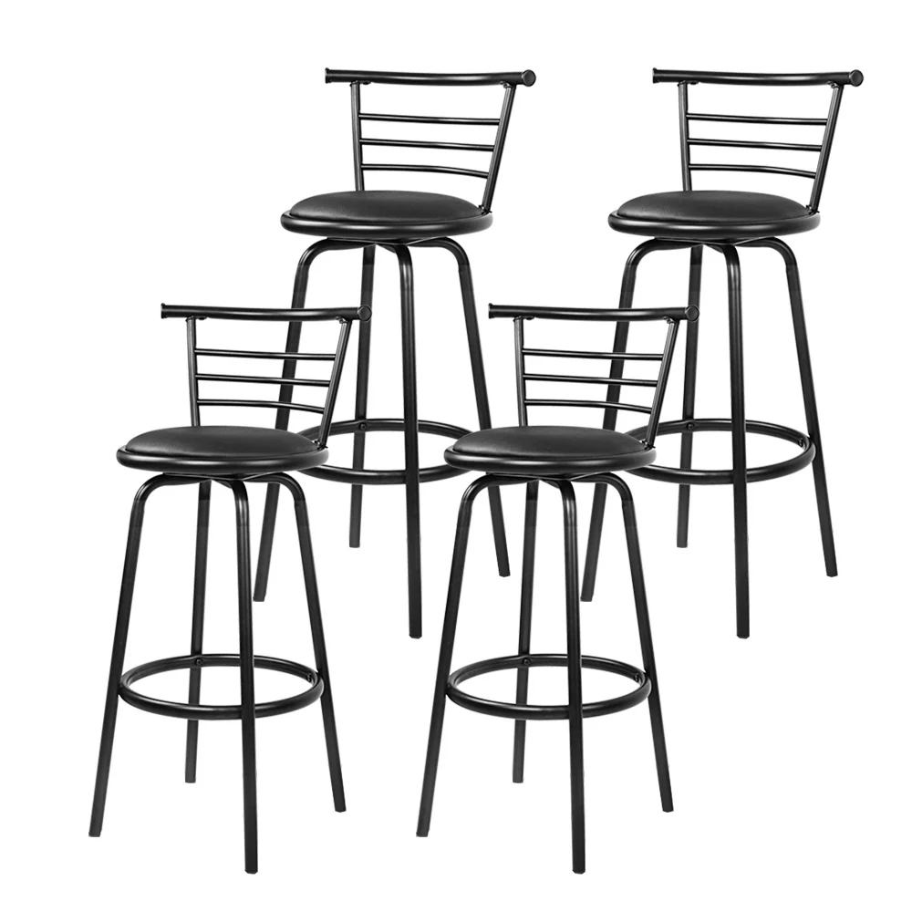 Set of 4 PU Leather Bar Stools - Black and Steel - Image 3