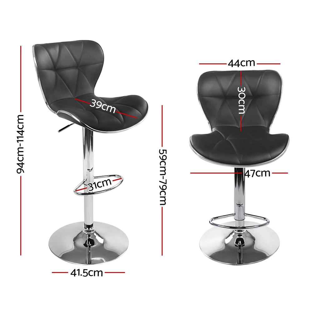 Set of 4 PU Leather Patterned Bar Stools - Black and Chrome - Image 2