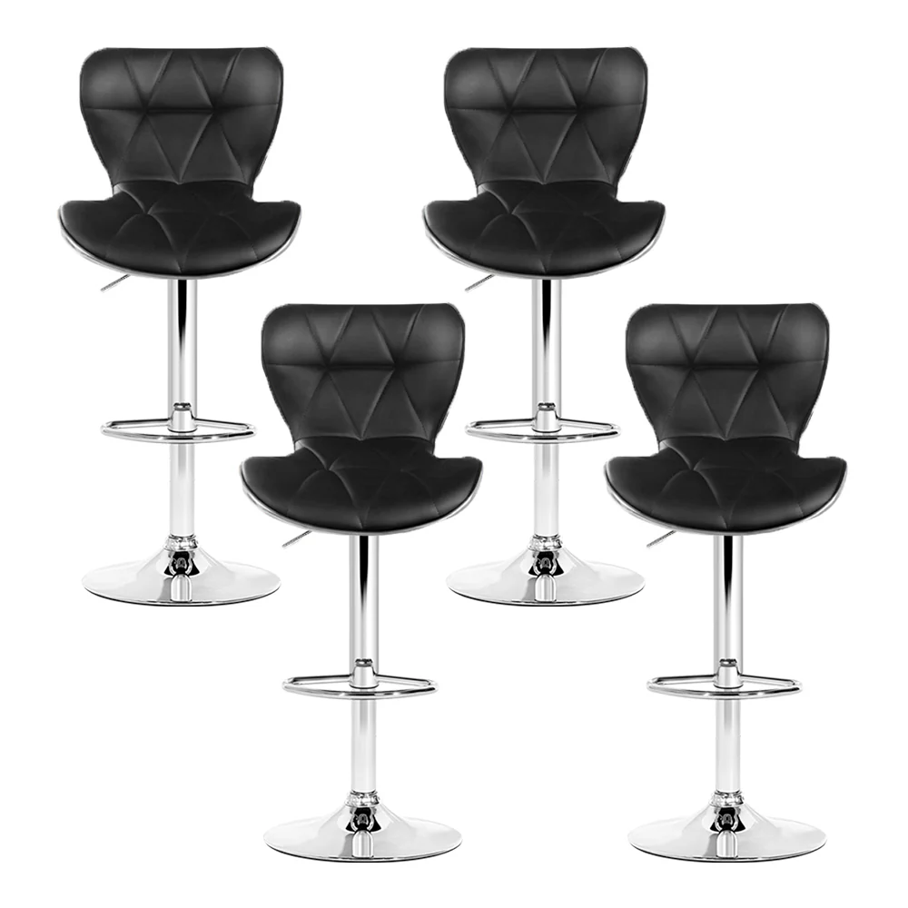 Set of 4 PU Leather Patterned Bar Stools - Black and Chrome - Image 4