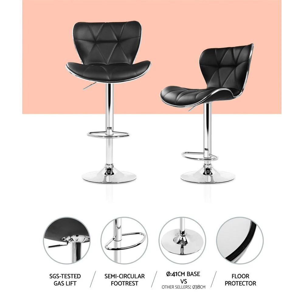 Set of 4 PU Leather Patterned Bar Stools - Black and Chrome - Image 5