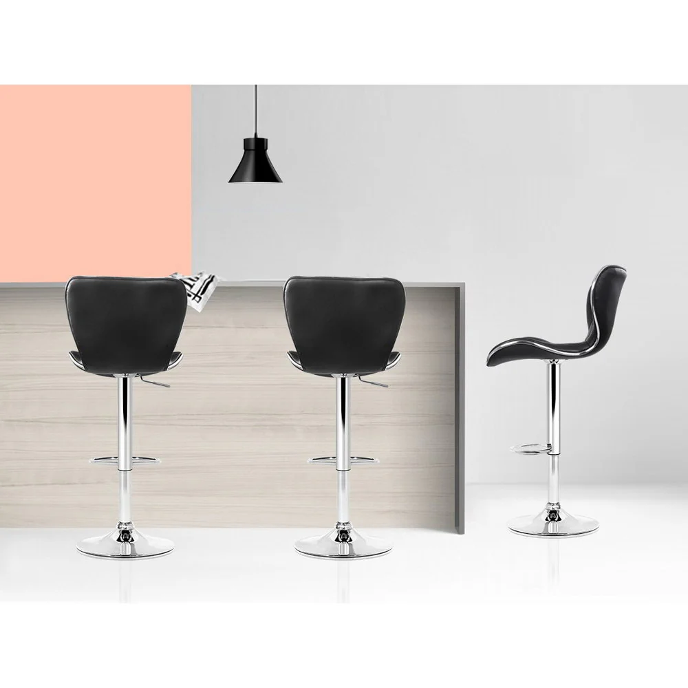 Set of 4 PU Leather Patterned Bar Stools - Black and Chrome - Image 6