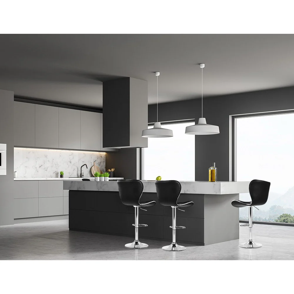 Set of 4 PU Leather Patterned Bar Stools - Black and Chrome - Image 7