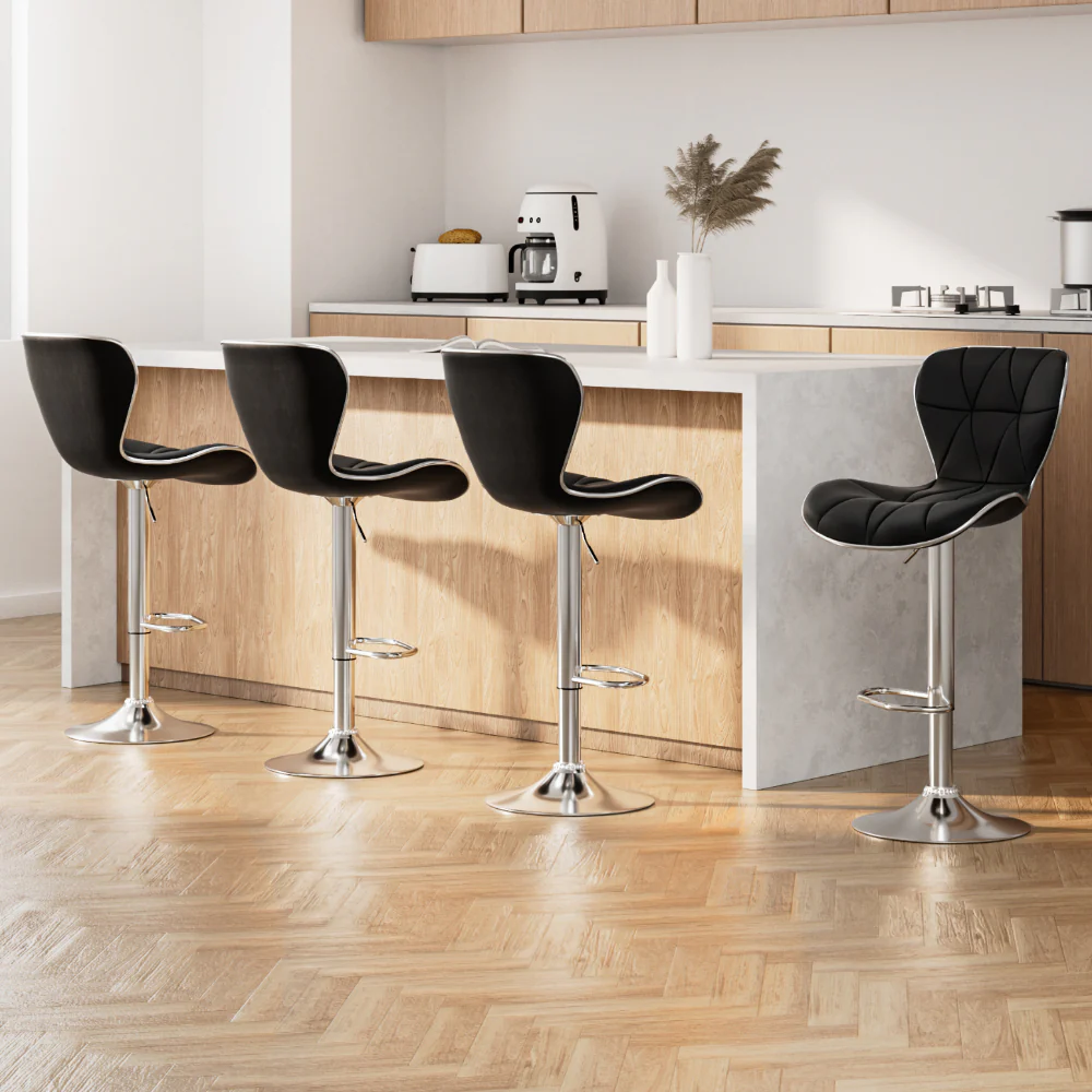 Set of 4 PU Leather Patterned Bar Stools - Black and Chrome - Image 8