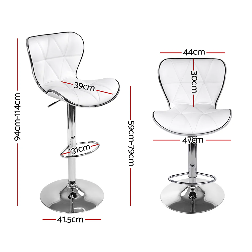 Set of 4 PU Leather Patterned Bar Stools - White and Chrome - Image 2