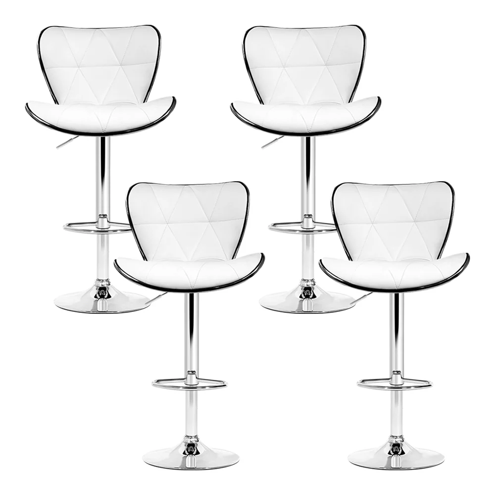 Set of 4 PU Leather Patterned Bar Stools - White and Chrome - Image 3