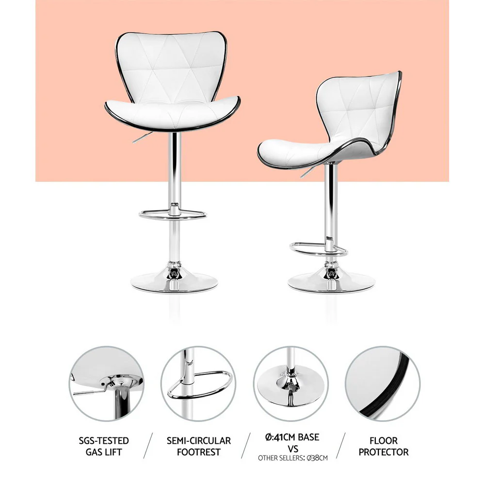 Set of 4 PU Leather Patterned Bar Stools - White and Chrome - Image 4