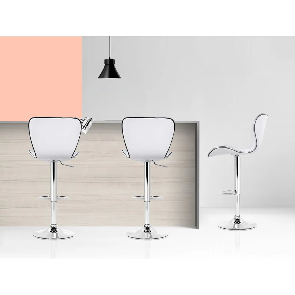 Set of 4 PU Leather Patterned Bar Stools - White and Chrome - Image 5