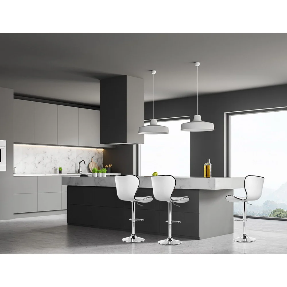 Set of 4 PU Leather Patterned Bar Stools - White and Chrome - Image 7