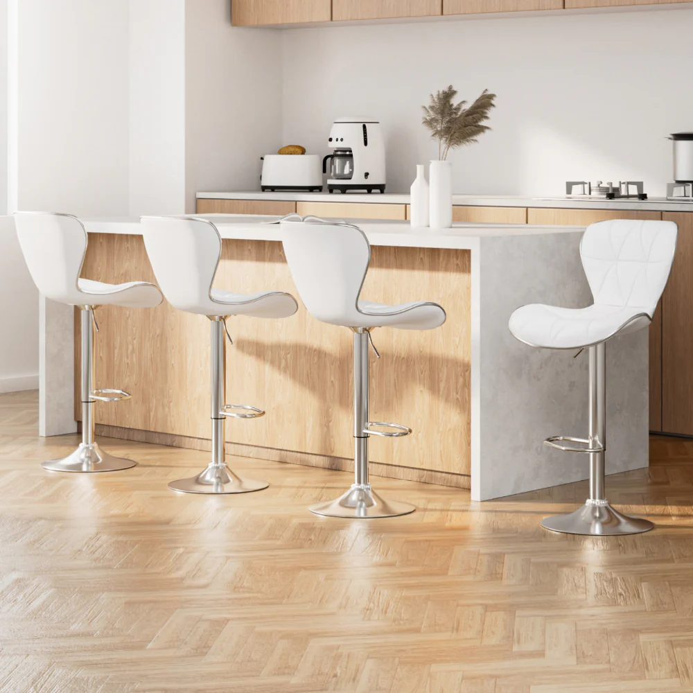 Set of 4 PU Leather Patterned Bar Stools - White and Chrome - Image 8