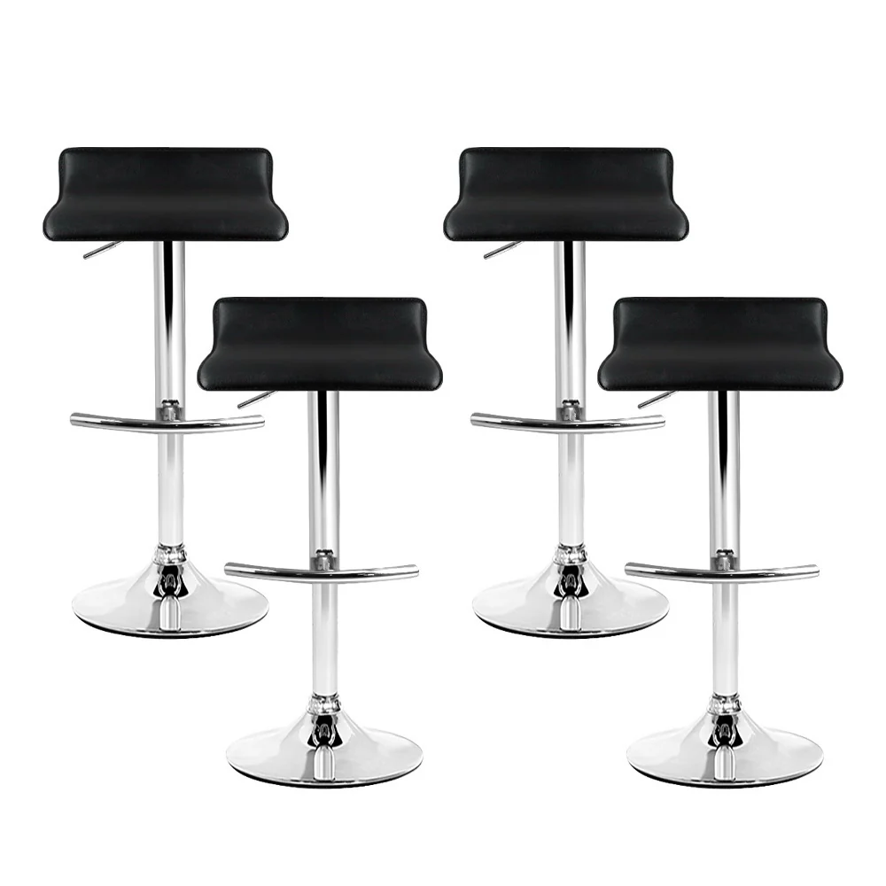 Set of 4 PU Leather Wave Style Bar Stools - Black - Image 3