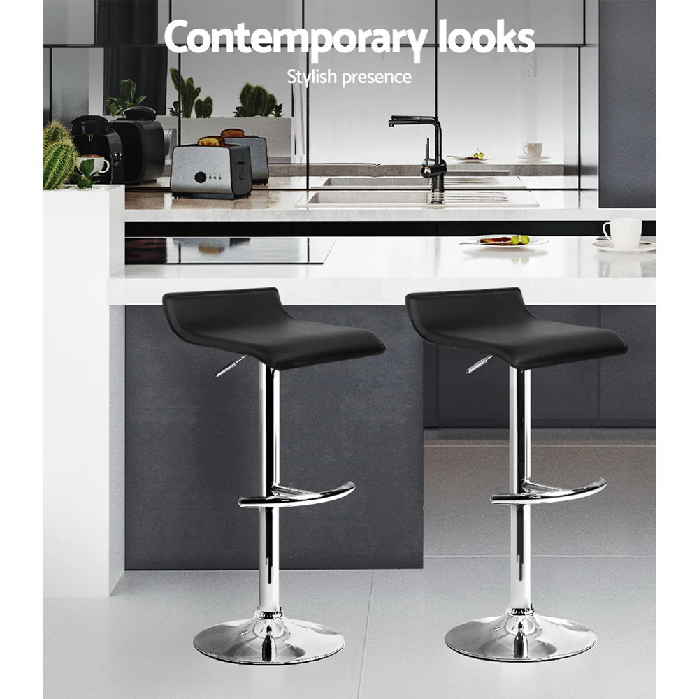 Set of 4 PU Leather Wave Style Bar Stools - Black - Image 4