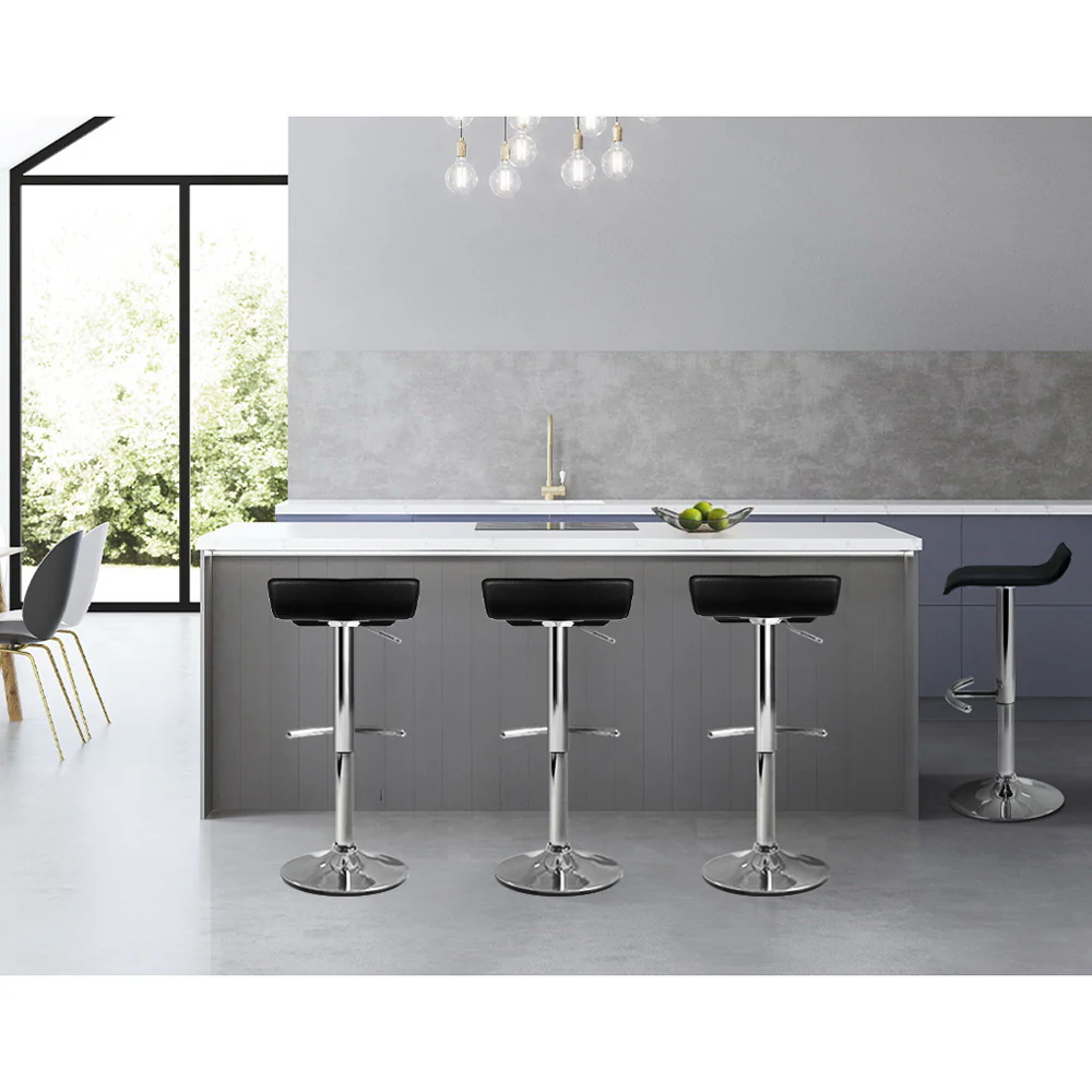 Set of 4 PU Leather Wave Style Bar Stools - Black - Image 6
