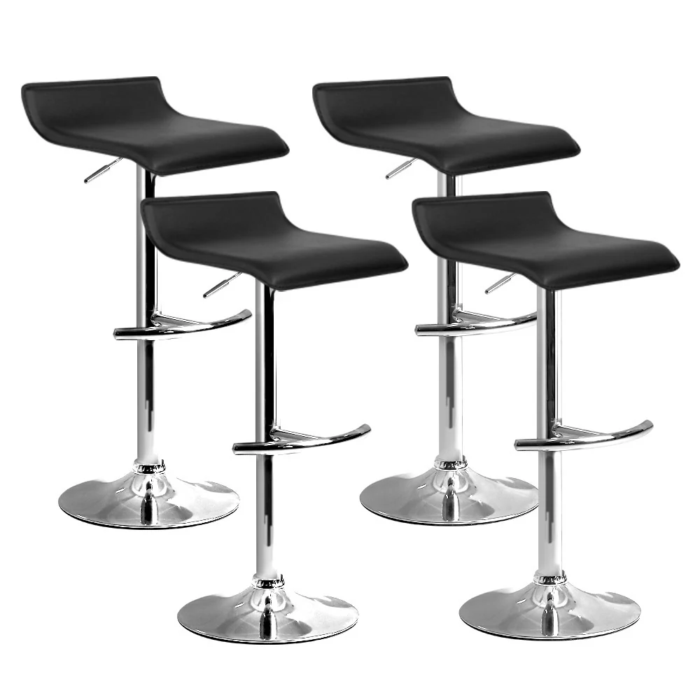 Set of 4 PU Leather Wave Style Bar Stools - Black - Image 7