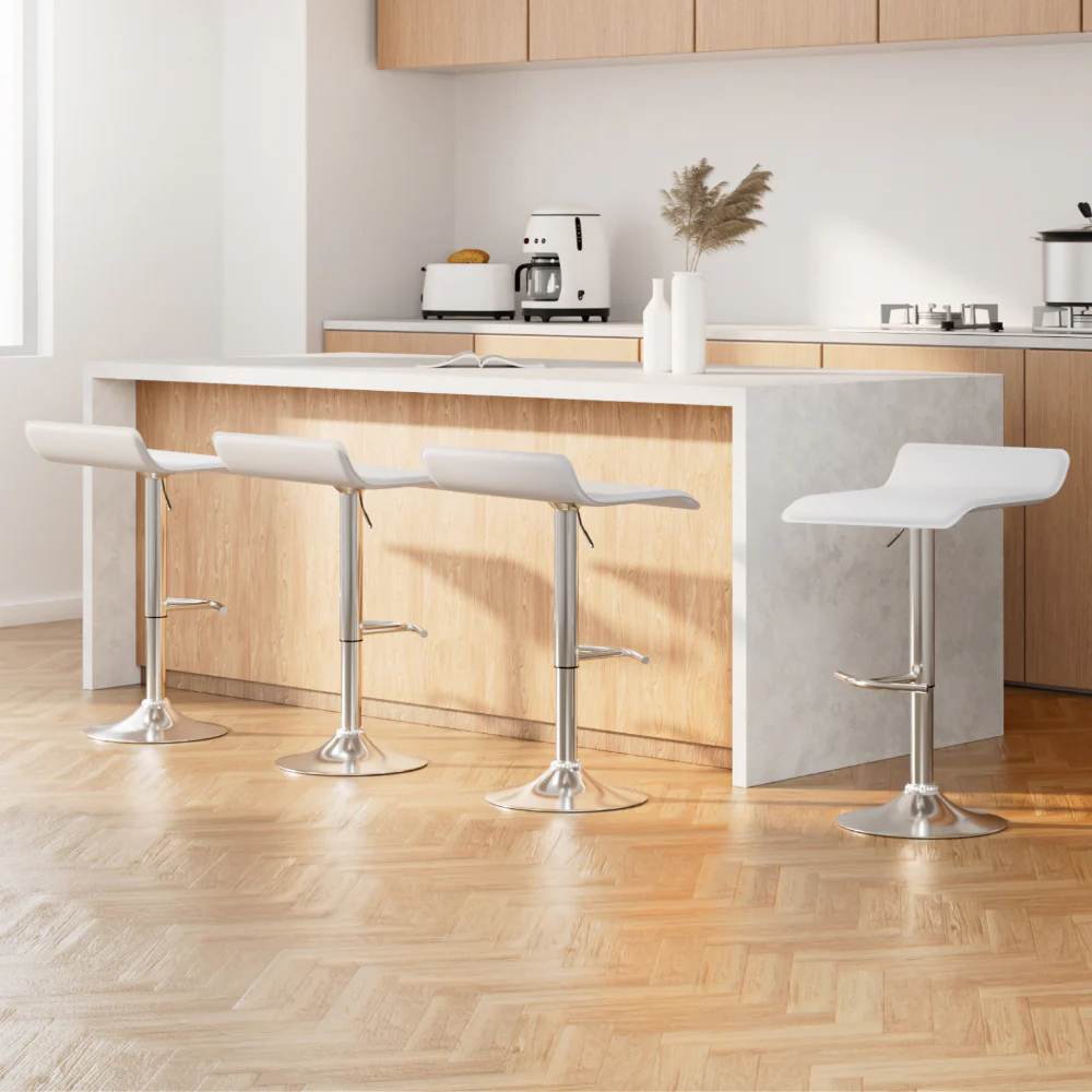 Set of 4 PU Leather Wave Style Bar Stools - White - Image 7