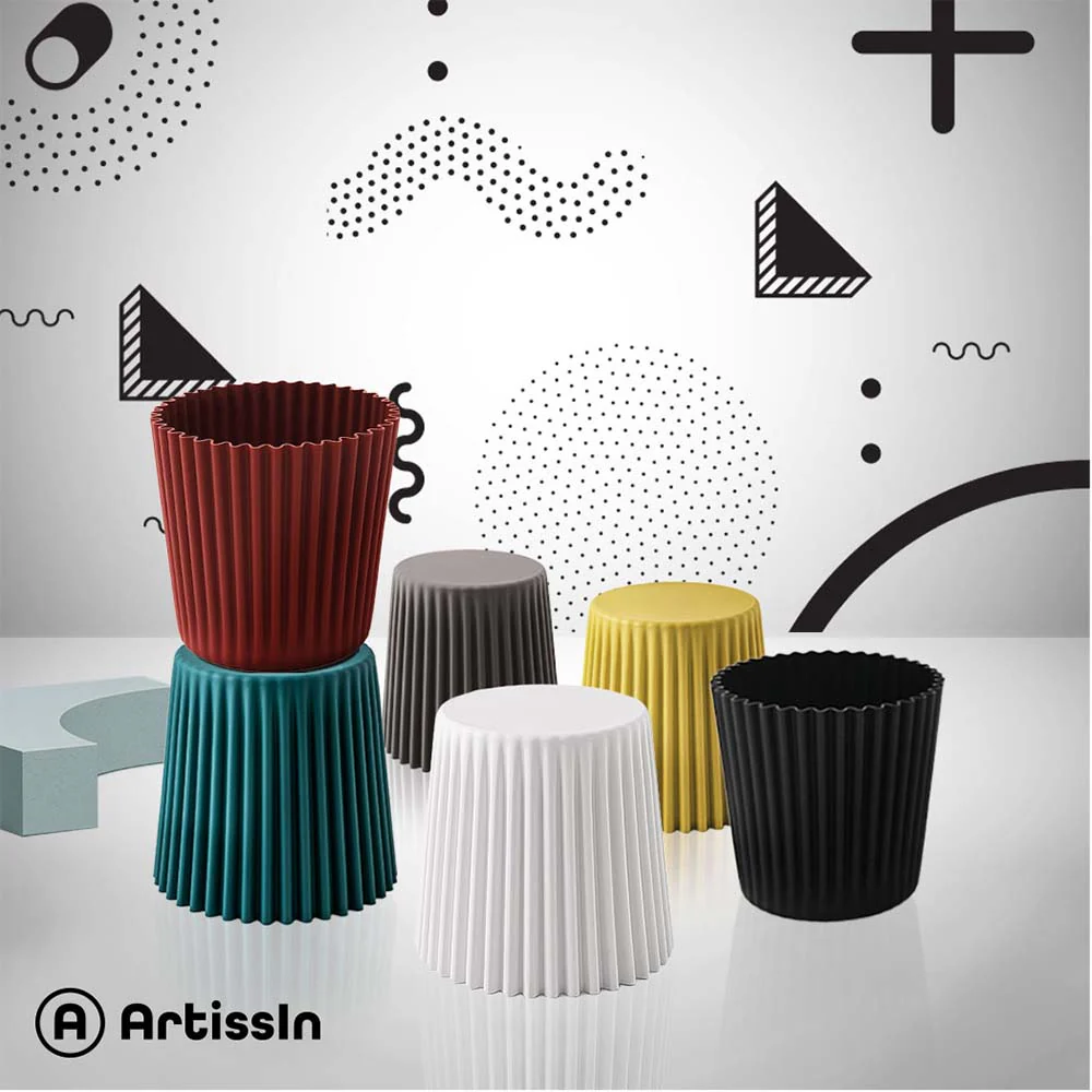 Set of 2 Cupcake Stool Plastic Stacking Bar Stools Dining Chairs Kitchen Black - Image 7