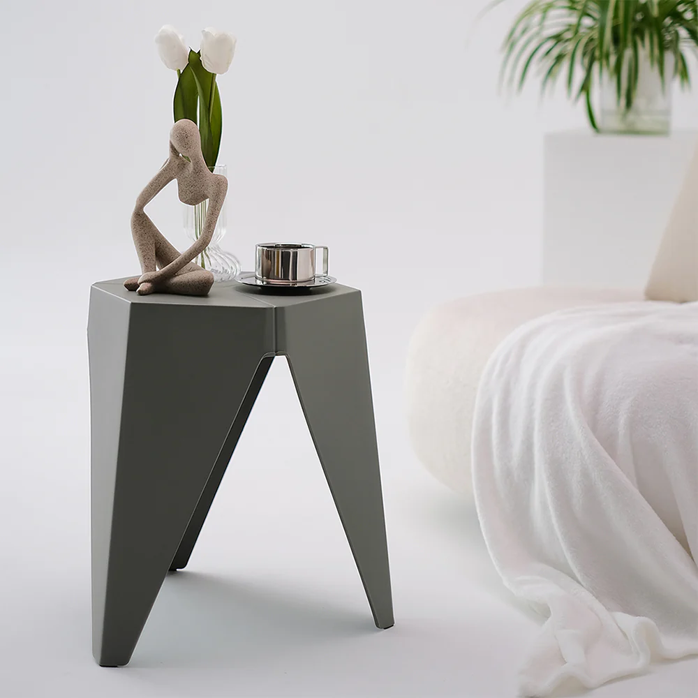 Set of 2 Puzzle Stool Plastic Stacking Bar Stools Dining Chairs Kitchen Grey - Image 5