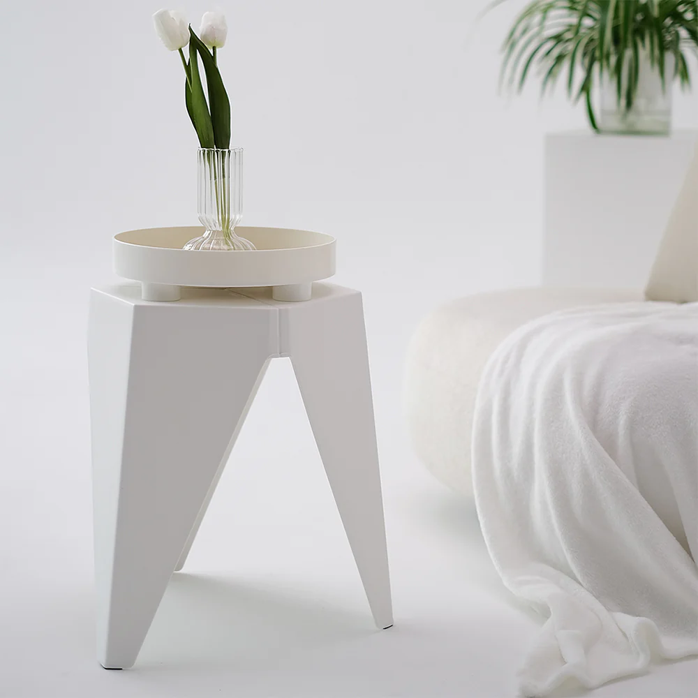 Set of 2 Puzzle Stool Plastic Stacking Bar Stools Dining Chairs Kitchen White - Image 5