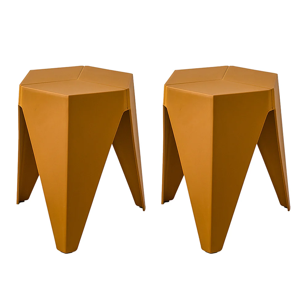 Set of 2 Puzzle Stool Plastic Stacking Bar Stools Dining Chairs Kitchen Yellow - Image 8